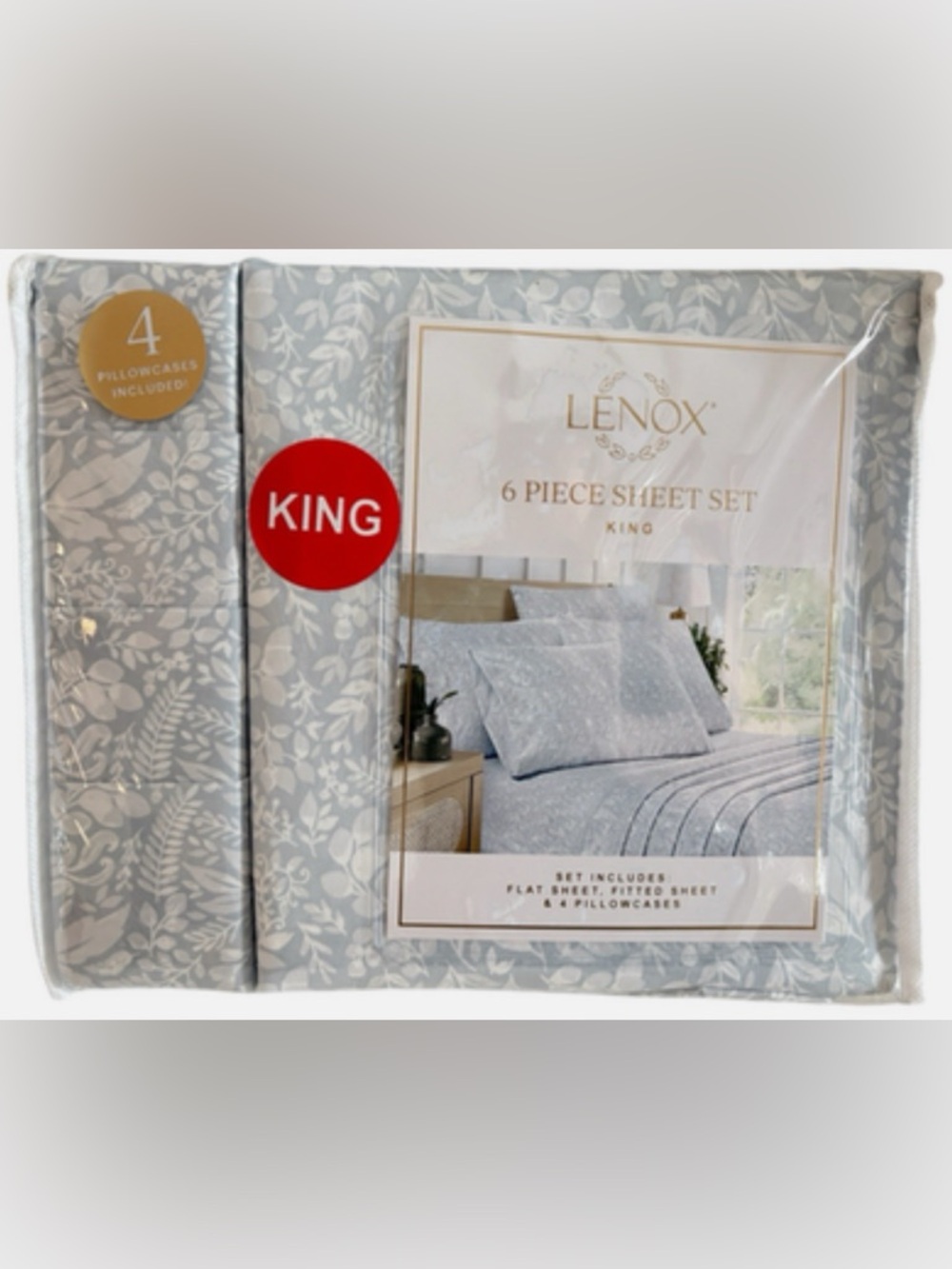 Lenox Light Blue Floral 6-Piece King Sheet Set